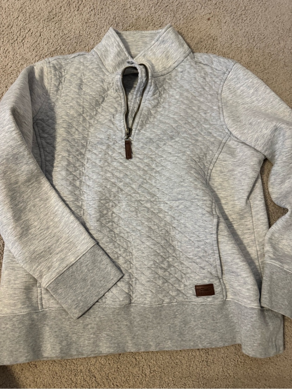 L.L. Bean Light Gray Quilted Half-Zip Turtleneck Pullover